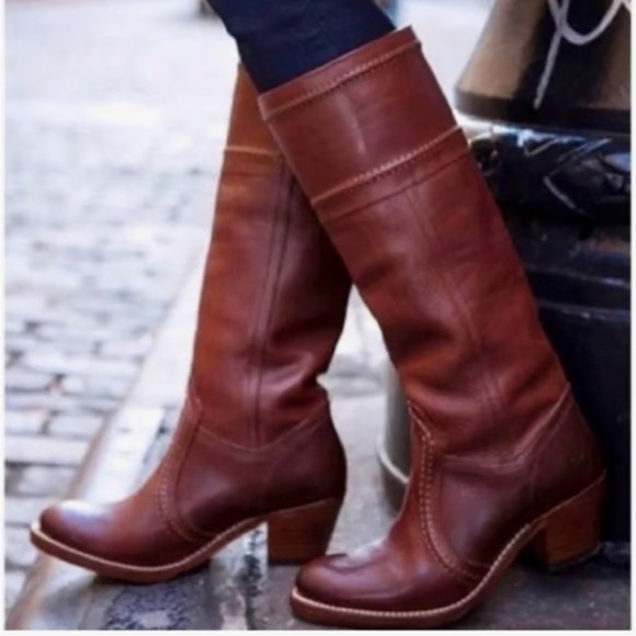 Frye Shoes - Frye Jane Stitch knee high Chestnut Leather Heeled Boots